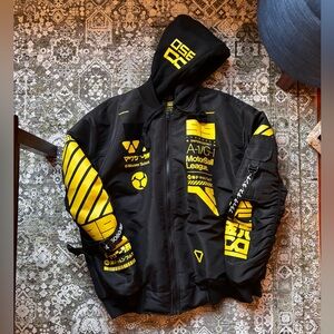 Machine56 M56 Black and Yellow Graphic Hooded Bomber Jacket